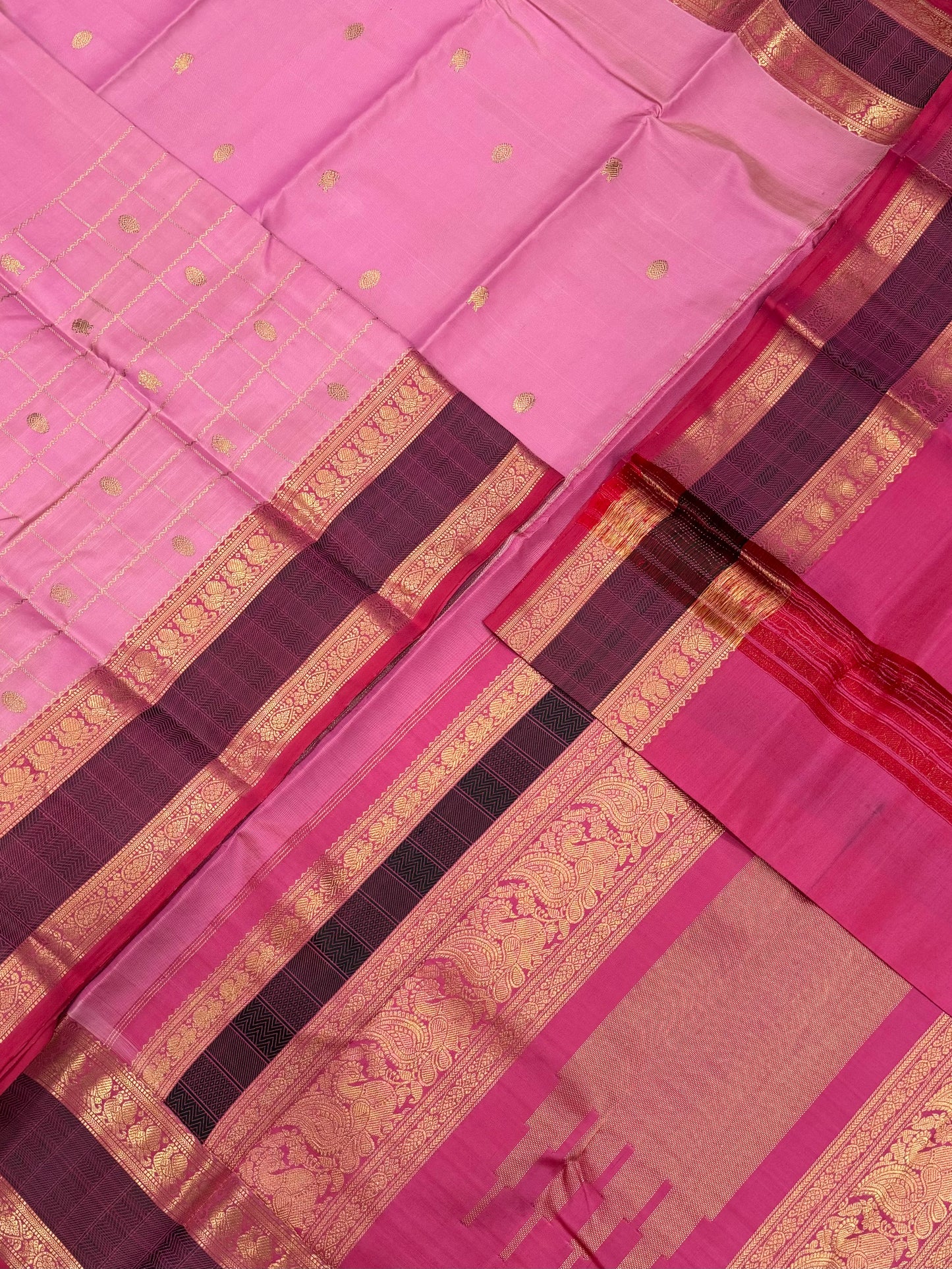 Pure Kanjivarams | pastel baby pink X neli kattam X yhazli X rettaipet | Handwoven luxury x 4 ply |NKV90