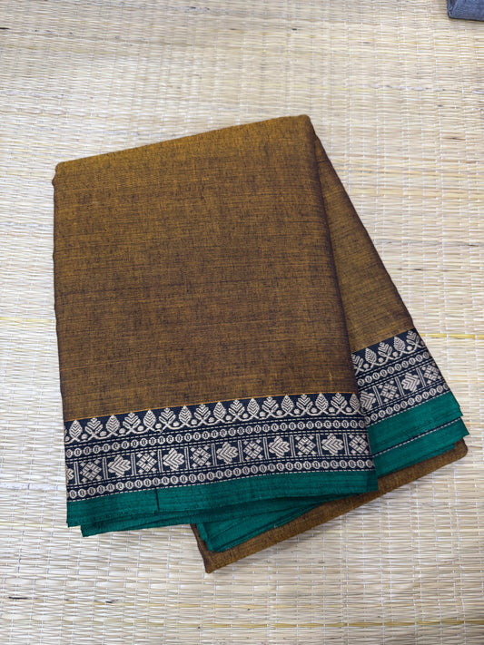 Narayanpet soft cottons | tiny thread border | mustard X green