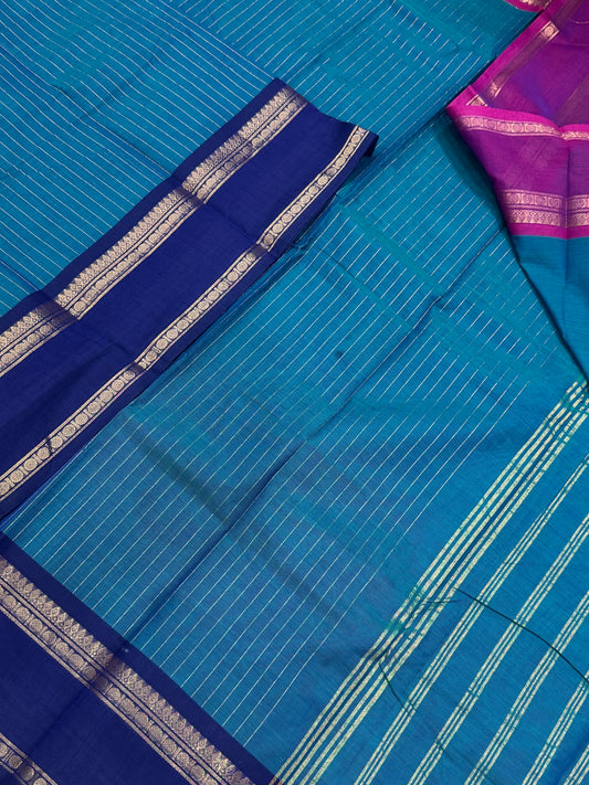 Kanchi soft cotton | blue  X Ganga Jamuna border |  oosi vanam