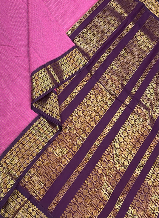 Semi Silk soft Cotton Sarees | korvai border x Zari kattam | pink X jamun | zari border | NKV11