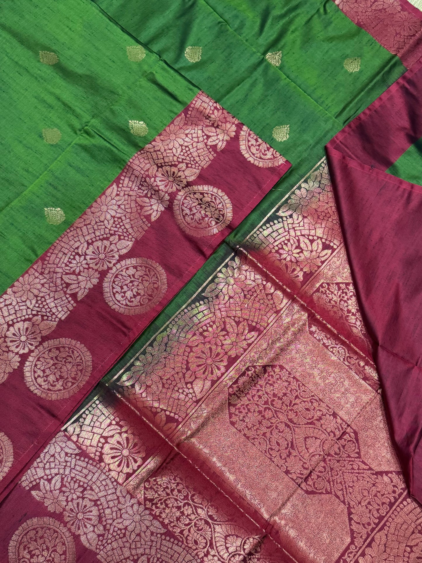 Vegan Silk Sarees Online | green x red