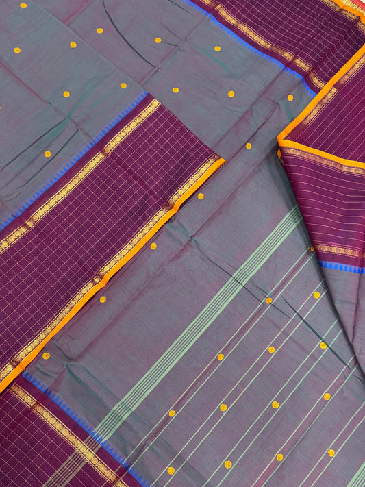 Kanchi soft cotton | twotone violet X dark violet X  kattam border