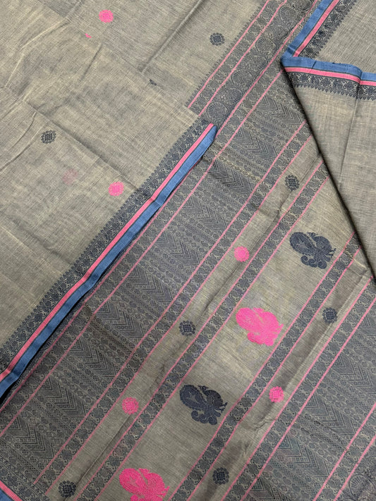 Kanchi handloom rich cotton |tiny thread border X tiny thread BUTTA | grey
