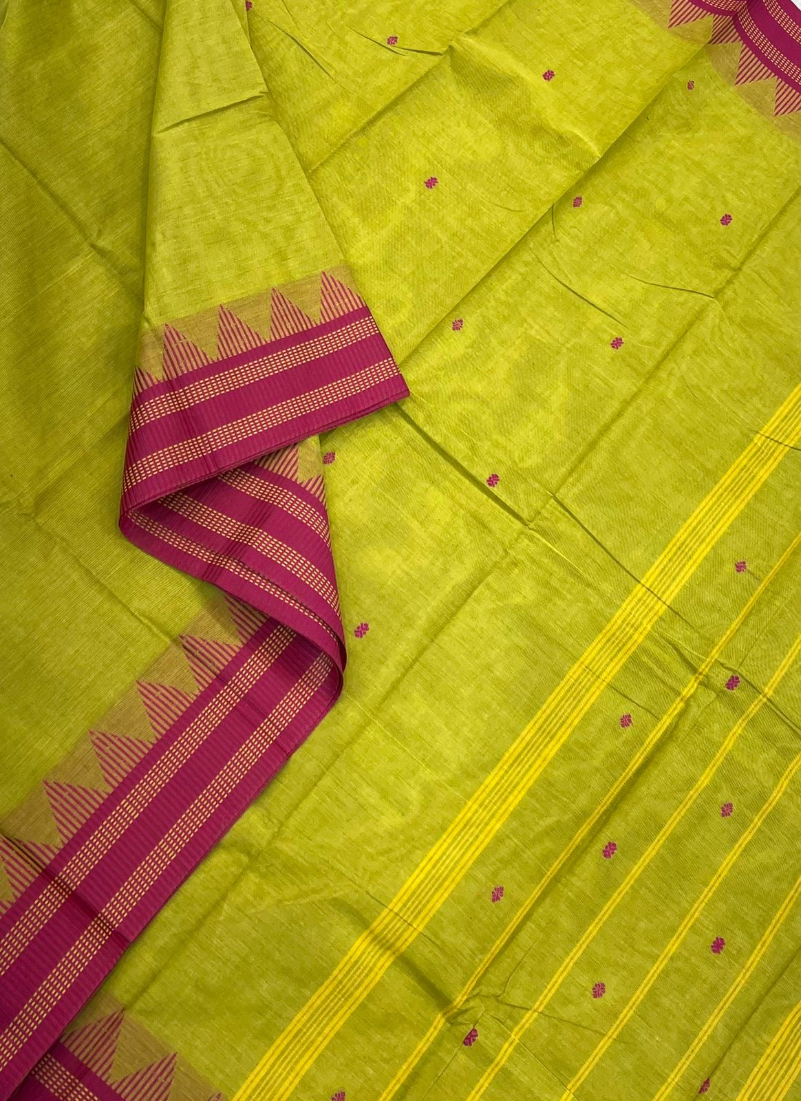 Kanchi soft cotton |thread rettaipet border | yellow x pink