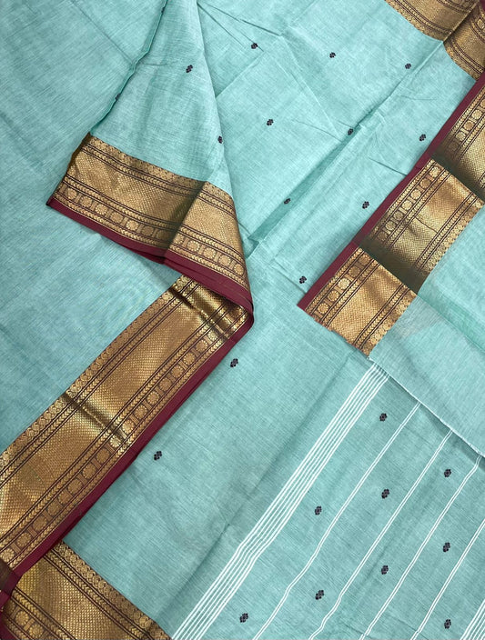 Pastel kanchi soft cotton | pastel greenish blue X aaraku | zari border