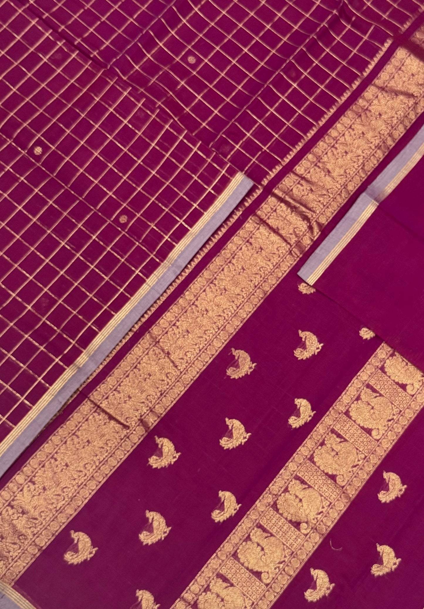 Pure Handloom Kanchi rich Cotton Saree | tiny Zari border X Zari kattam | dark pink X  lavendar  | rich Zari Pallu