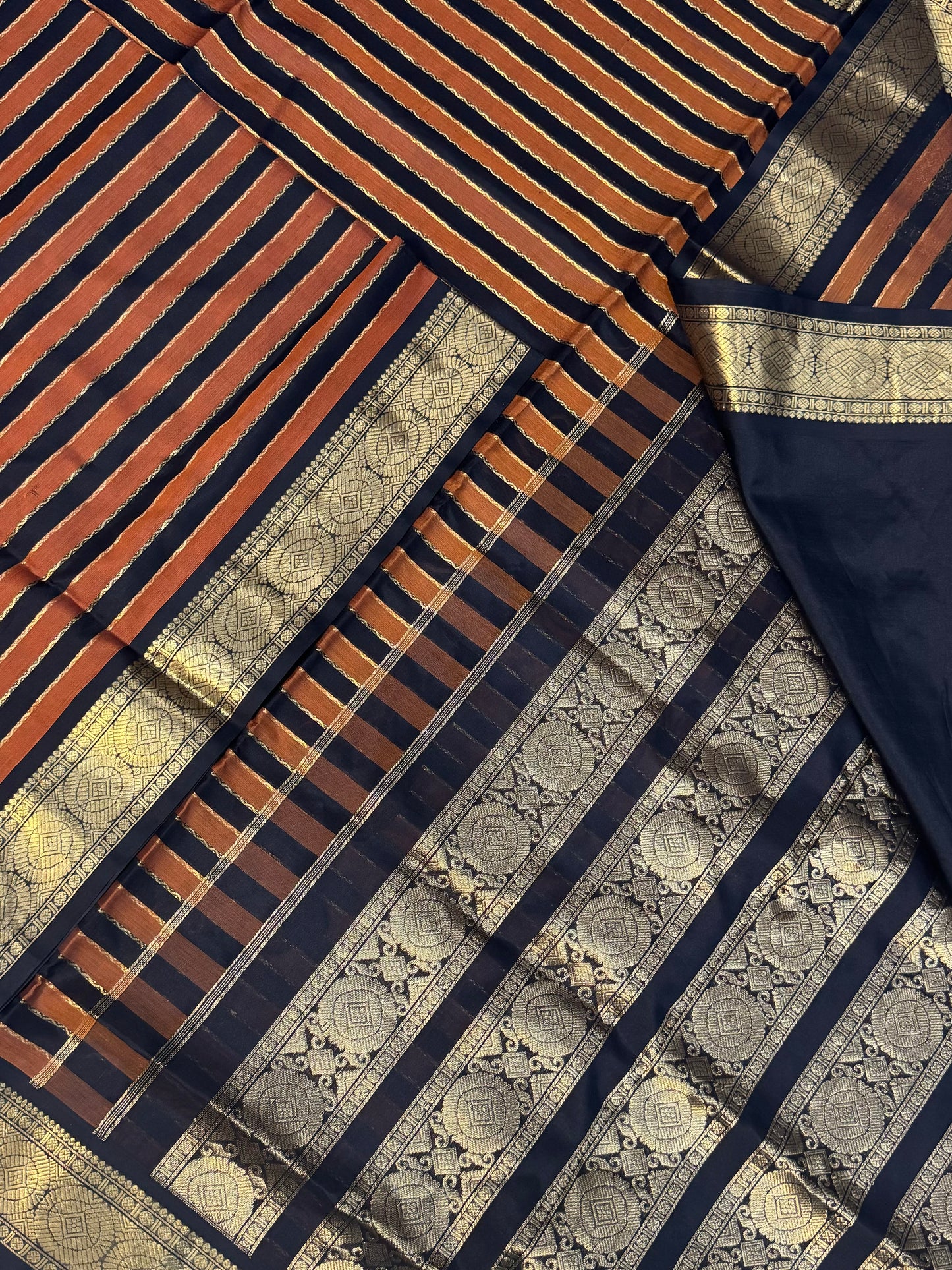 Kanchi Silk Cotton Sarees | rich zari border x Neil veldhari | orange X black