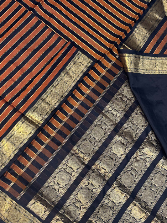 Kanchi Silk Cotton Sarees | rich zari border x Neil veldhari | orange X black