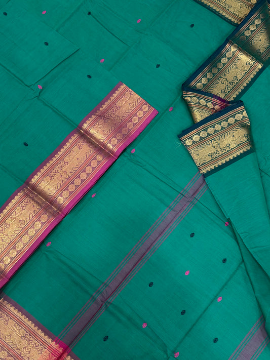 Kanchi soft cotton | cyan green x ganga Jamuna |  small zari border