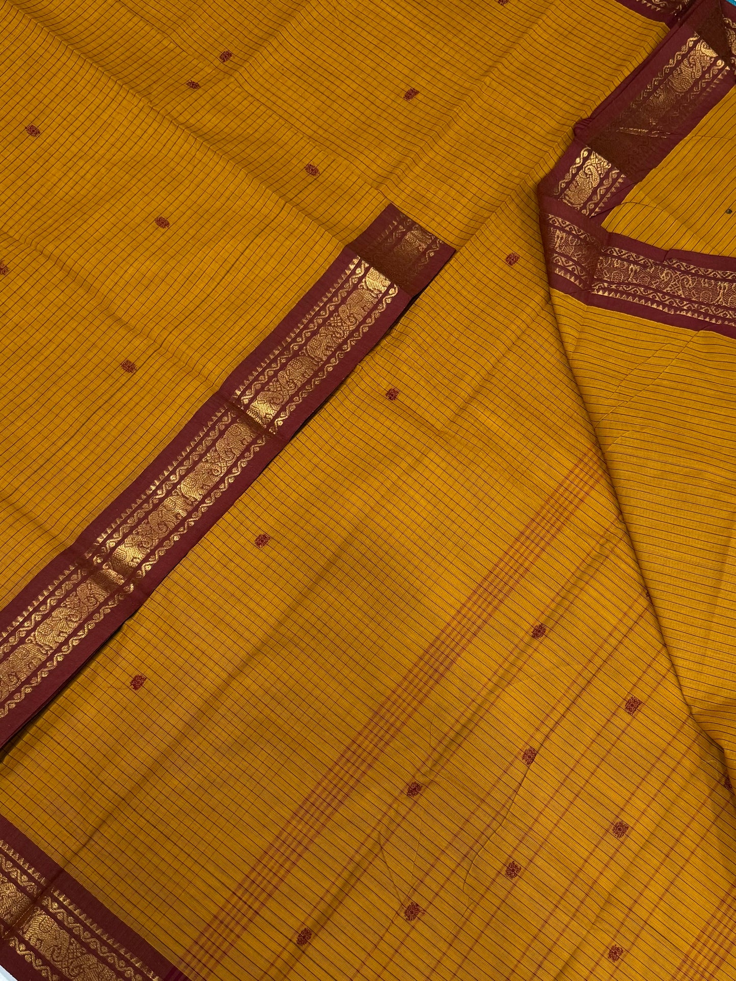 Kanchi soft cotton | mustard x brick  |  tiny zari border x kattam