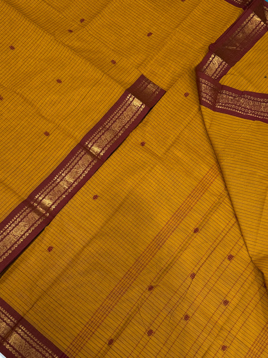 Kanchi soft cotton | mustard x brick  |  tiny zari border x kattam