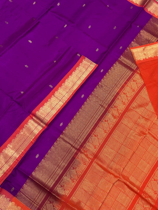 Kanchi Silk Cotton Sarees | rich zari border X tiny motif|vadamalli X orange