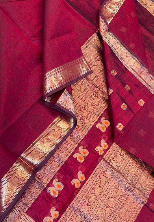 Kanchi Silk Cotton Sarees | luxury silk cotton | tiny meena border  X blouse meena motif   | marron