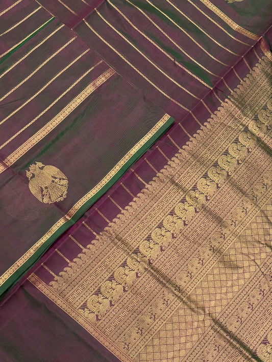 Kanchi Silk Cotton Sarees | veldhari x eruthalapakshi | two tone grape X gold X yhazli | NKV31
