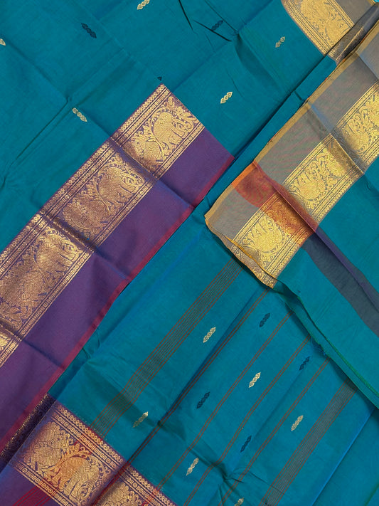 Kanchi soft cotton |tiny Zari woven | blue X ganga Jamuna