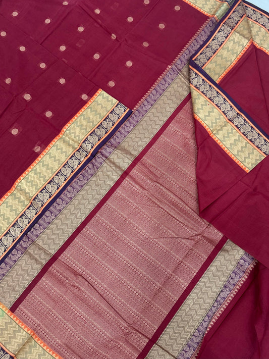 Kanchi soft cotton | butta x thread woven border | red