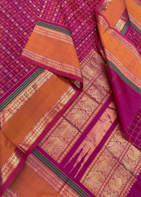 Kanchi Silk Cotton Sarees | Kamalam BUTTA X 1000 butta | Rani pink X mustard