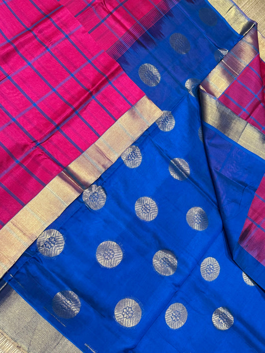 Kanchi Silk Cotton Sarees | silk cotton | kattam hot pink X blue