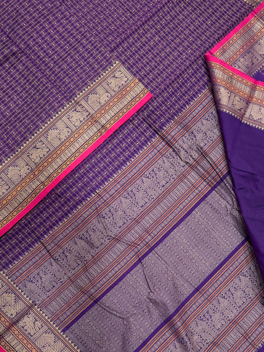 Pure Handloom Kanchi rich Cotton Saree | thread woven X  100 BUTTA double Lakshadeepam |violet X pink | intricate rich thread woven Pallu & borders