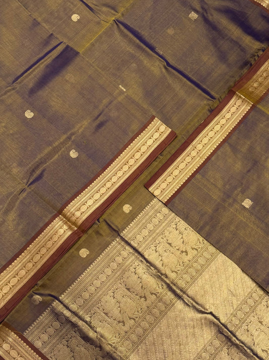 Kanchi Silk Cotton Sarees | luxury silk cotton | honey brown X marron border | rudhrakasham Zari border