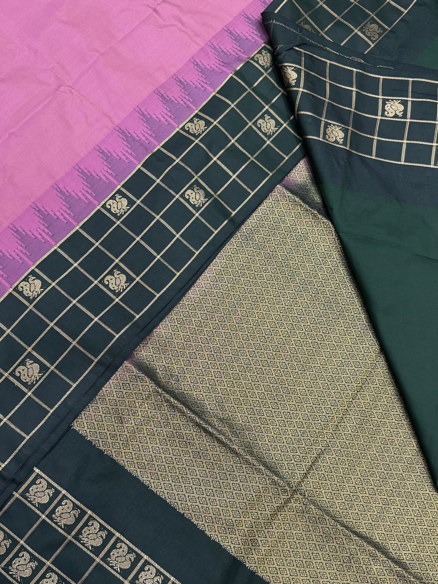 Vegan Silk Sarees Online | border kattam X mayil | lotus pink X green