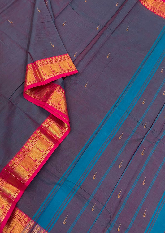 Kanchi soft cotton | paithani X zari border | twotone Violet x pink