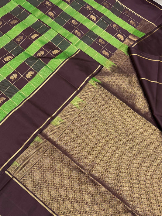 Vegan Silk Sarees Online | kattam X yhazli X Yaanai | green X brown