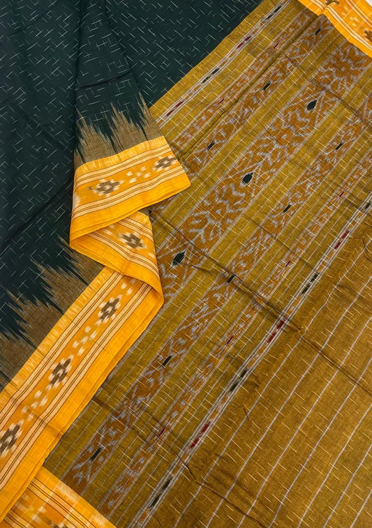 IKKAT soft cotton |thread border X ikkat |bottle green X yellow