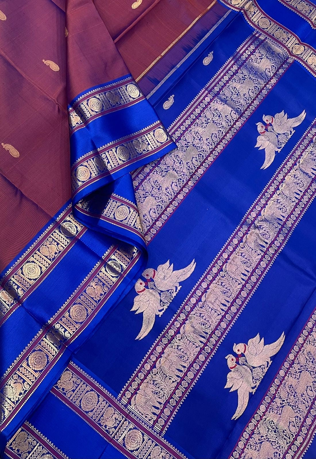 Pure Kanjivarams |rettai killi x two tone burgundy X blue | Handwoven ...