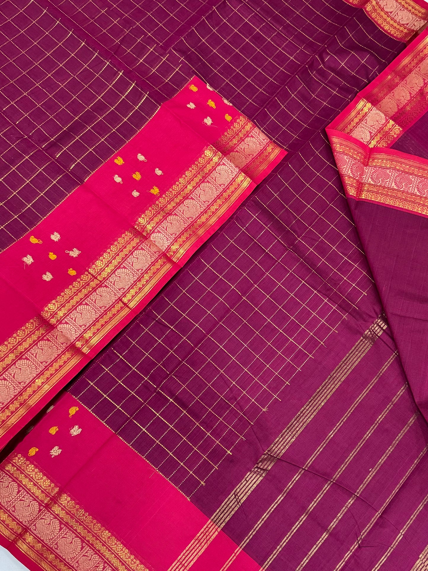 Kanchi soft cotton | zari kattam | dark pink X rose