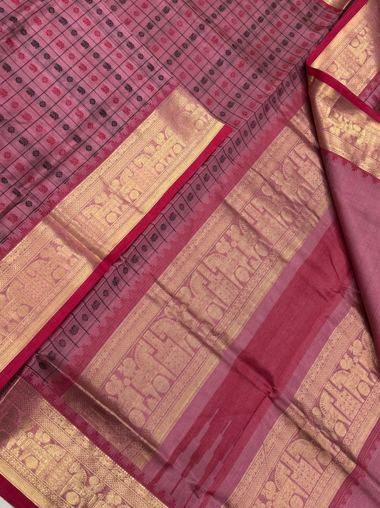 Kanchi Silk Cotton Sarees | 1000 butta x zari border x pallu|  pastelpink X red x NKV31