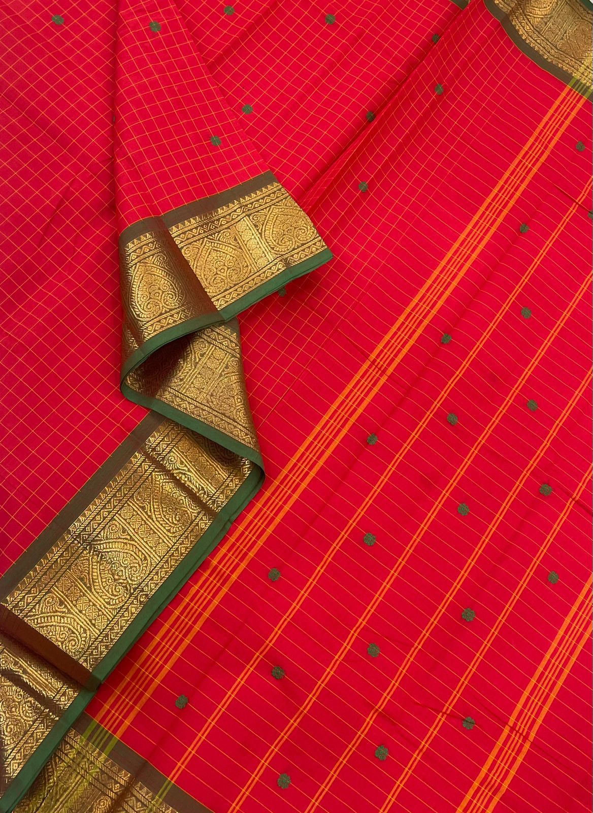 Kanchi soft cotton | red x green | kattam X Zari border