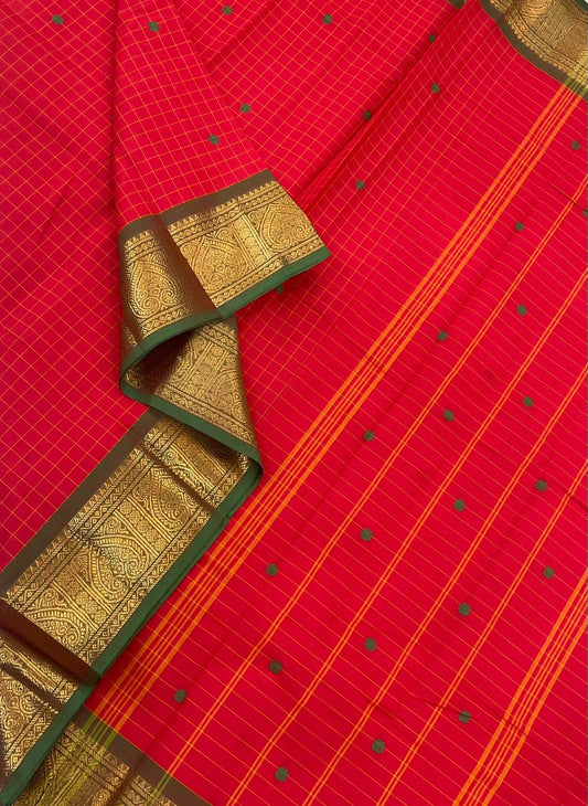 Kanchi soft cotton | red x green | kattam X Zari border