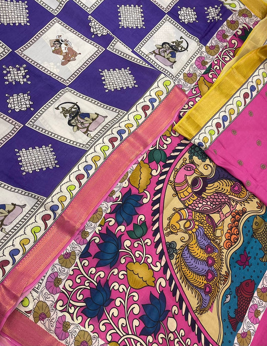 Ponduru soft Chanderi silk | storytelling saree x kolam x nizam border| violet x pink | NKV27