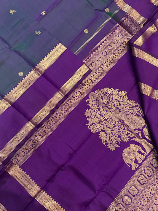 Pure Kanjivarams | twotone violet X electric violet | life of tree pallu