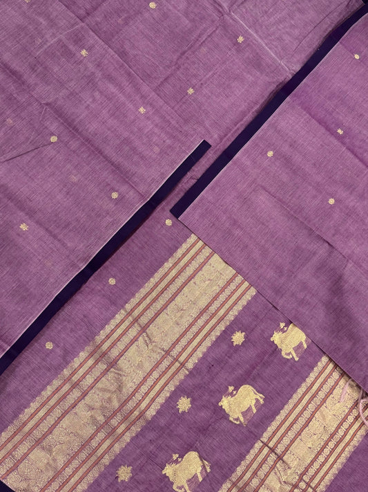 Pure Handloom Kanchi rich Cotton Saree | zari x PICHWAI Pallu | lavendar