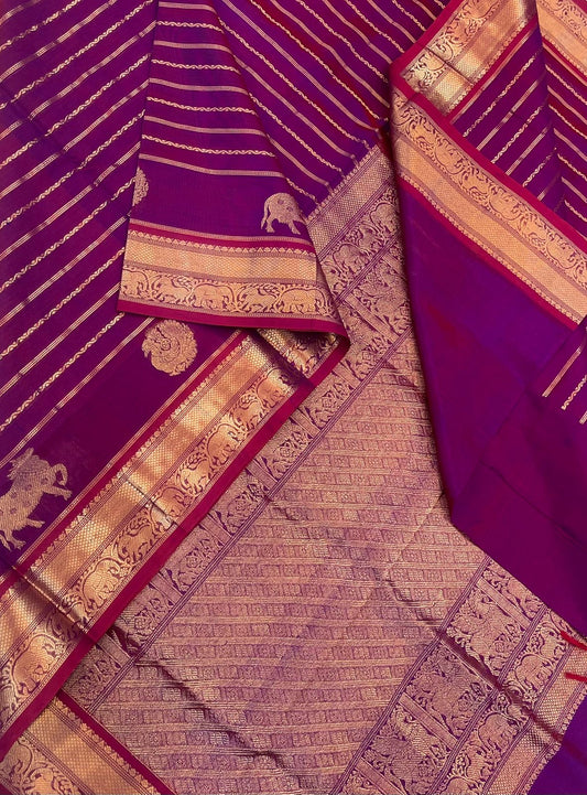 Kanchi Silk Cotton Sarees | luxury silk cotton | veldhari X pichwai X mayil | rani pink NKV37