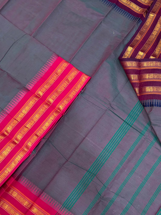 Kanchi soft cotton | twotone violet X ganga Jamuna triple Zari border