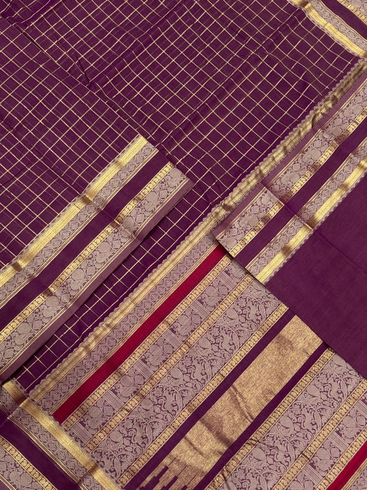 Kanchi handloom rich cotton |kattam X yaanai mayil border | dark pinkish x zari