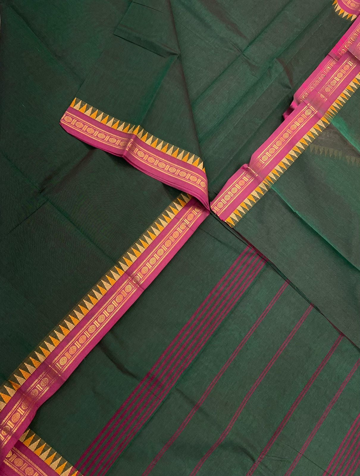 Kanchi soft cotton |tiny temple  x Zari tiny border | green x pink