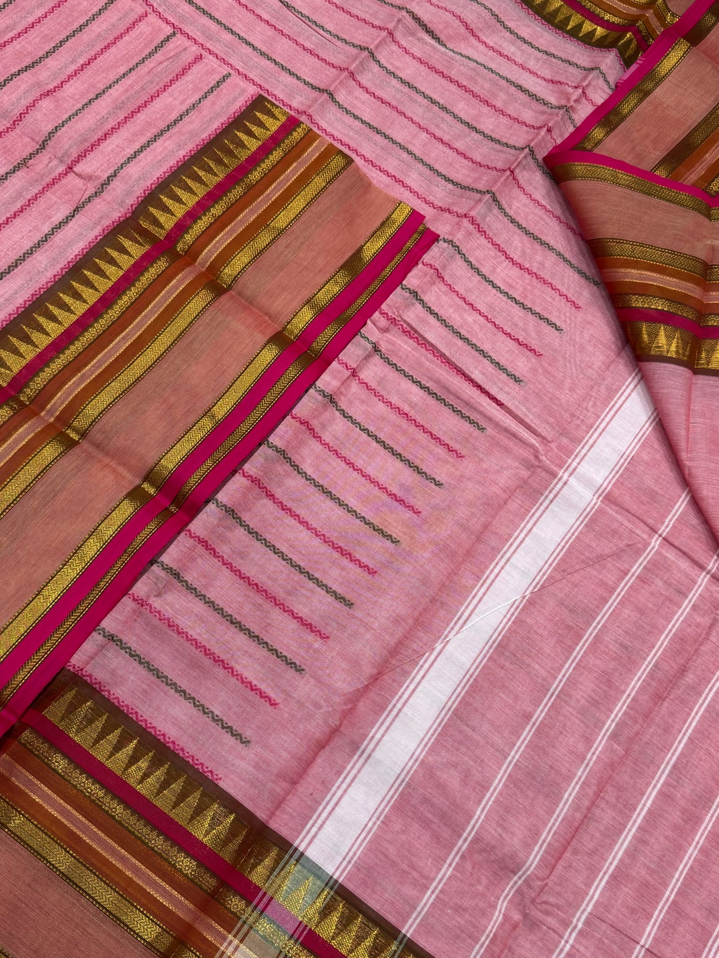 Kanchi soft cotton | pastel pink X pink  | veldhari X zari border