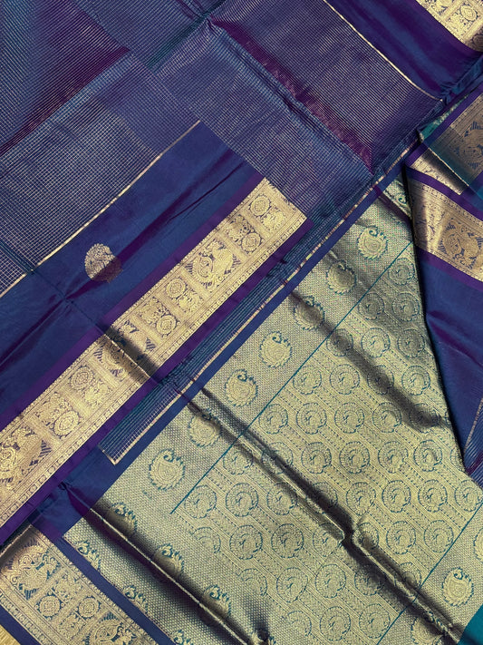 Kanchi Silk Cotton Sarees | VAIRAOOSI muthu kattam mango BUTTA | twotone lavender X blue