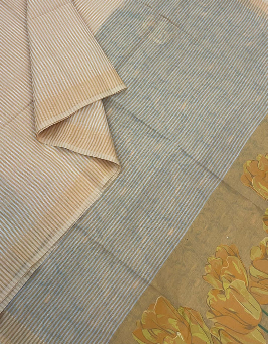 Premium soft cotton | orange | thread border X floral