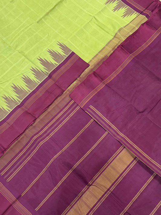 Pure Handloom Kanchi rich Cotton Saree | cotton body X silk border | pistachio green x aaraku | silk woven border | NKV12