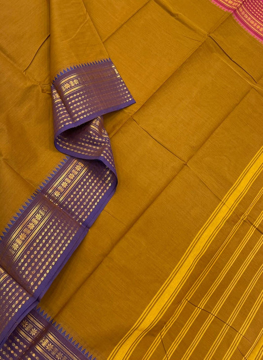 Kanchi soft cotton | ganga Jamuna x mustard| zari border