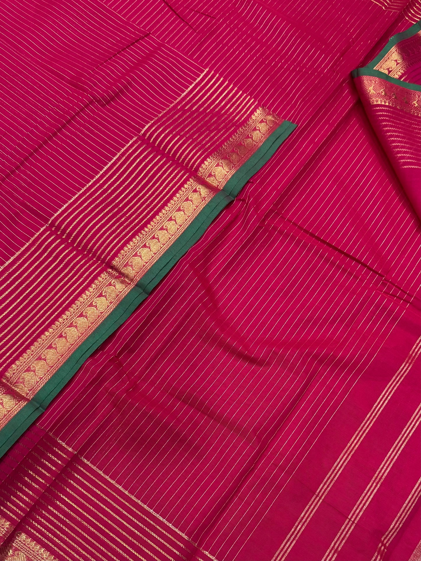 Kanchi soft cotton | cherry pink X green|  oosivanam Zari