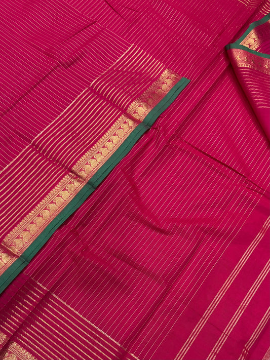 Kanchi soft cotton | cherry pink X green|  oosivanam Zari