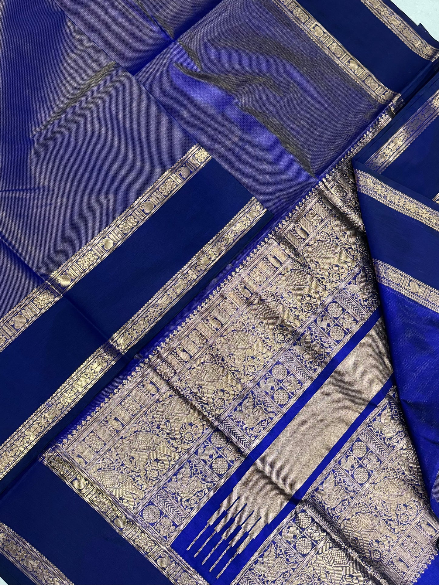 Kanchi Tissue Silk Cotton Sarees | MS BLUE X GOLD |  rettaipet Zari border  x gold VAIRAOOSI | NKV100