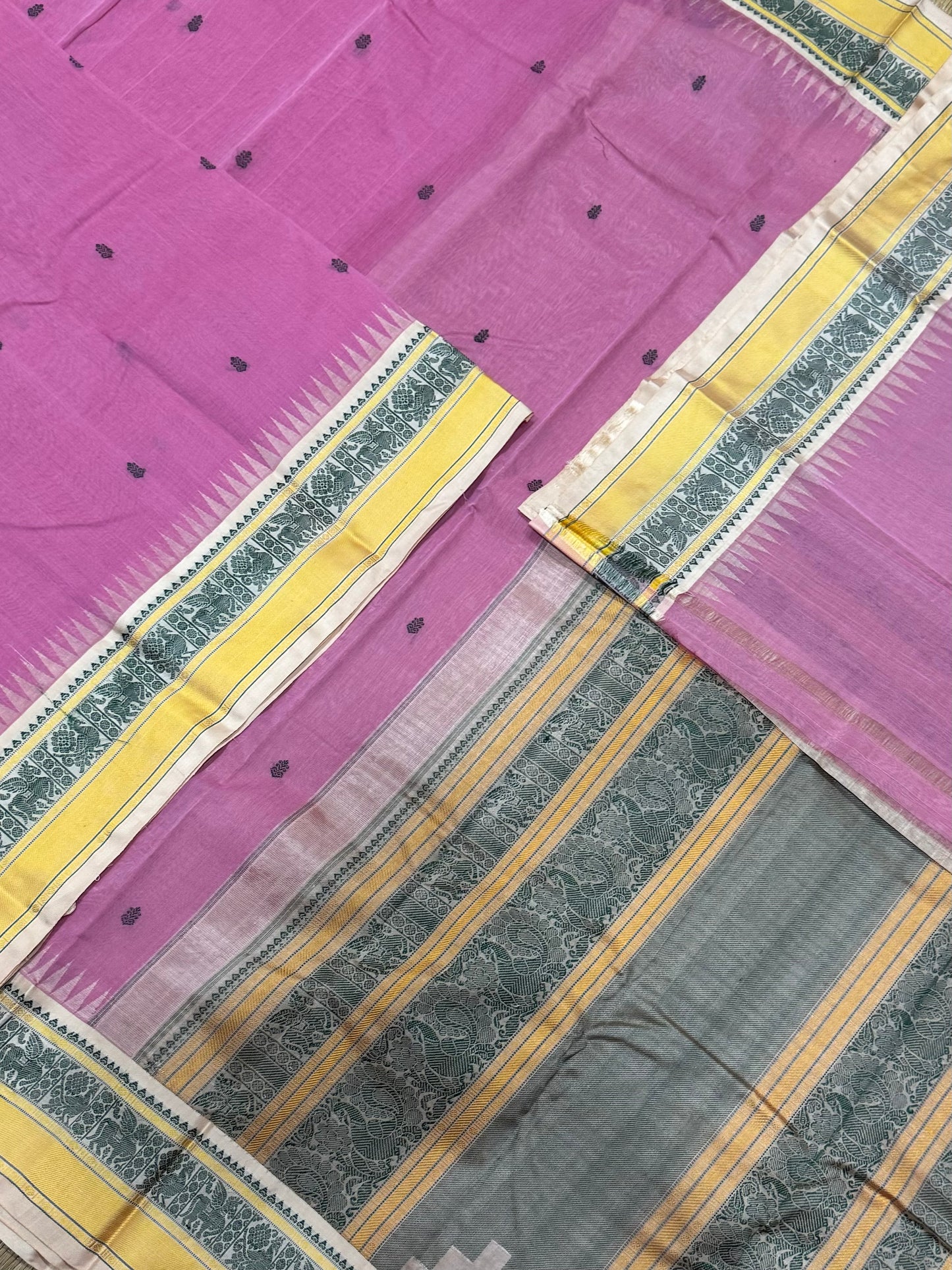 Pure Handloom Kanchi rich Cotton Saree | cotton body X silk border | pastel pink x cream | silk thread woven border | NKV12