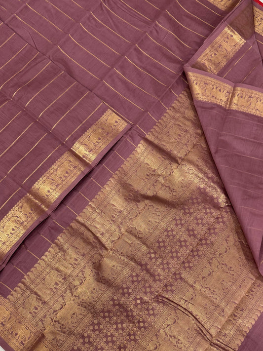 Pure Handloom Kanchi rich Cotton Saree | pastel pink X gold | veldhari X Yaanai small border